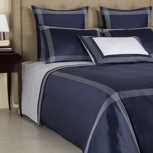 New Frette 2 Pc Set Porto Cotton King Shams Navy Sham Embroidery #02